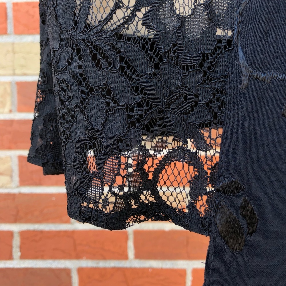 👘 NWT Vintage Spencer Alexis Asian Inspired Silk Lace Black Blue Kimono Jacket - Picture 6 of 16